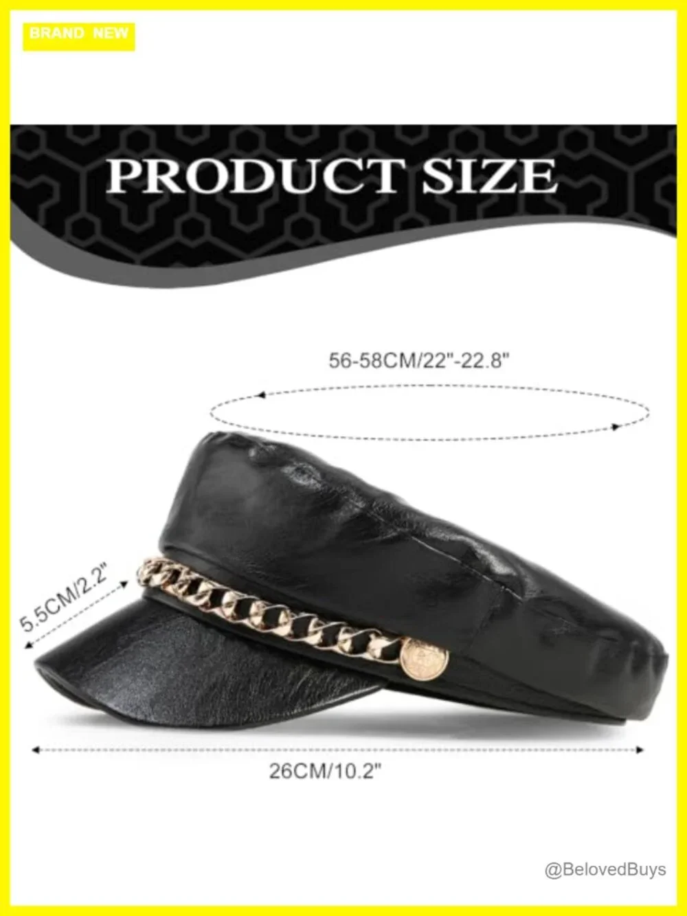 Women's Newsboy Cap PU Leather Flat Cap Classic Beret with Gold Chain